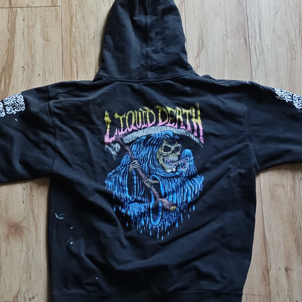 Liquid Death Black Hoodie with Skull Design